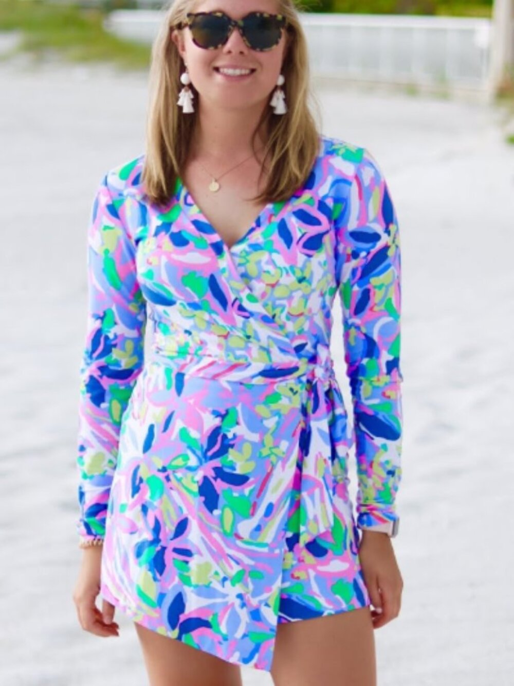 Wrap-Style Womens Romper in Pastel Multi Floral